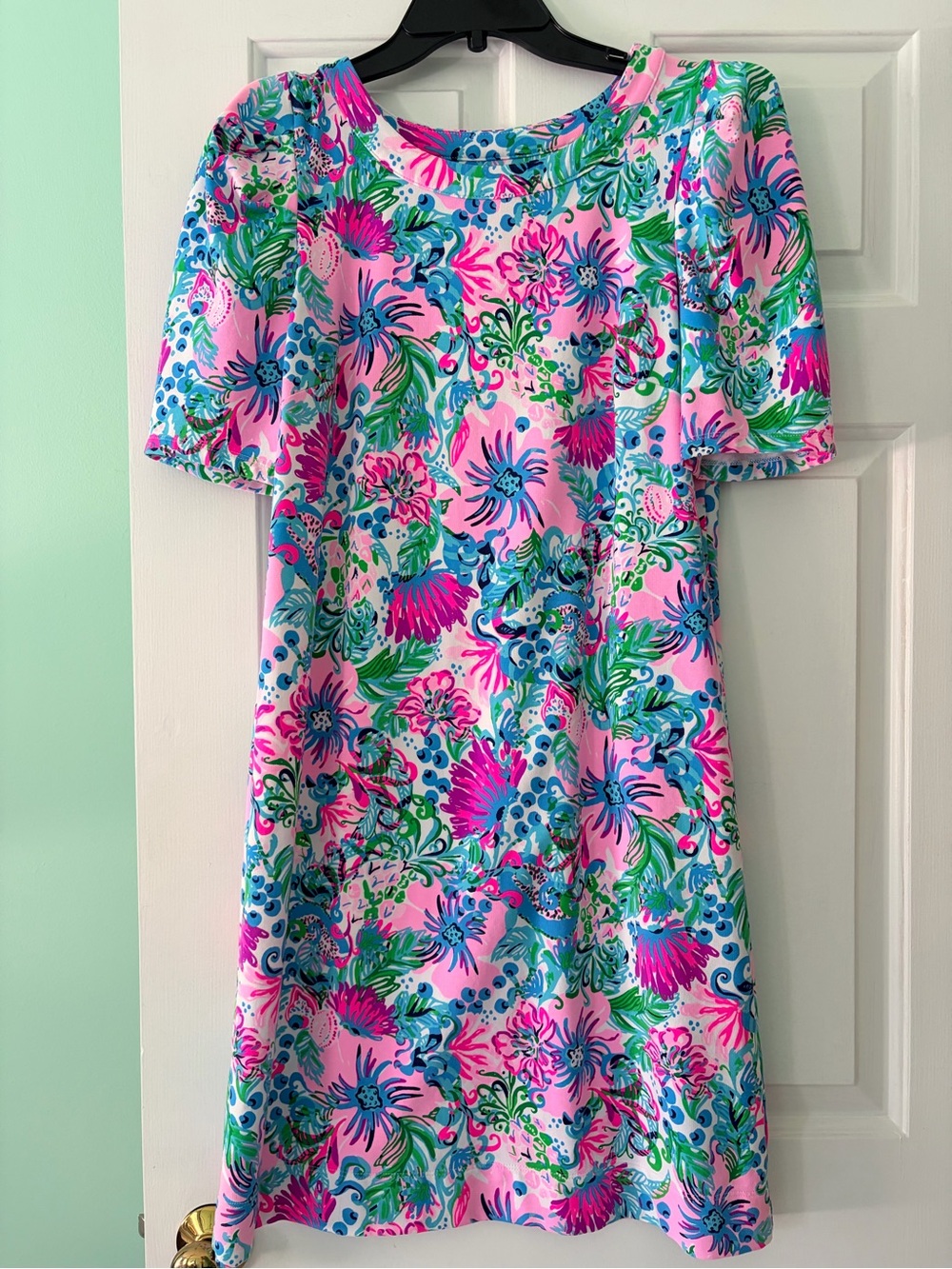 Lilly Pulitzer Pink Floral A-Line Dress with Blue & Green Accents